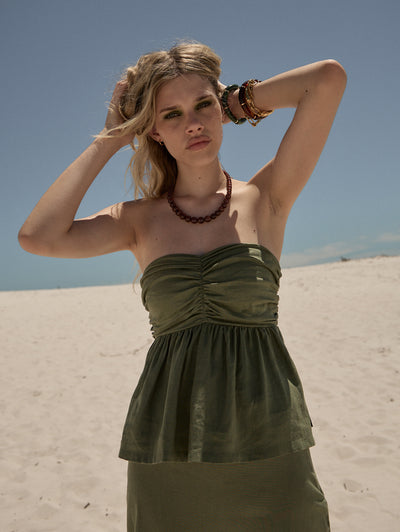 AFENDS Womens Juni - Strapless Top - Deep Olive