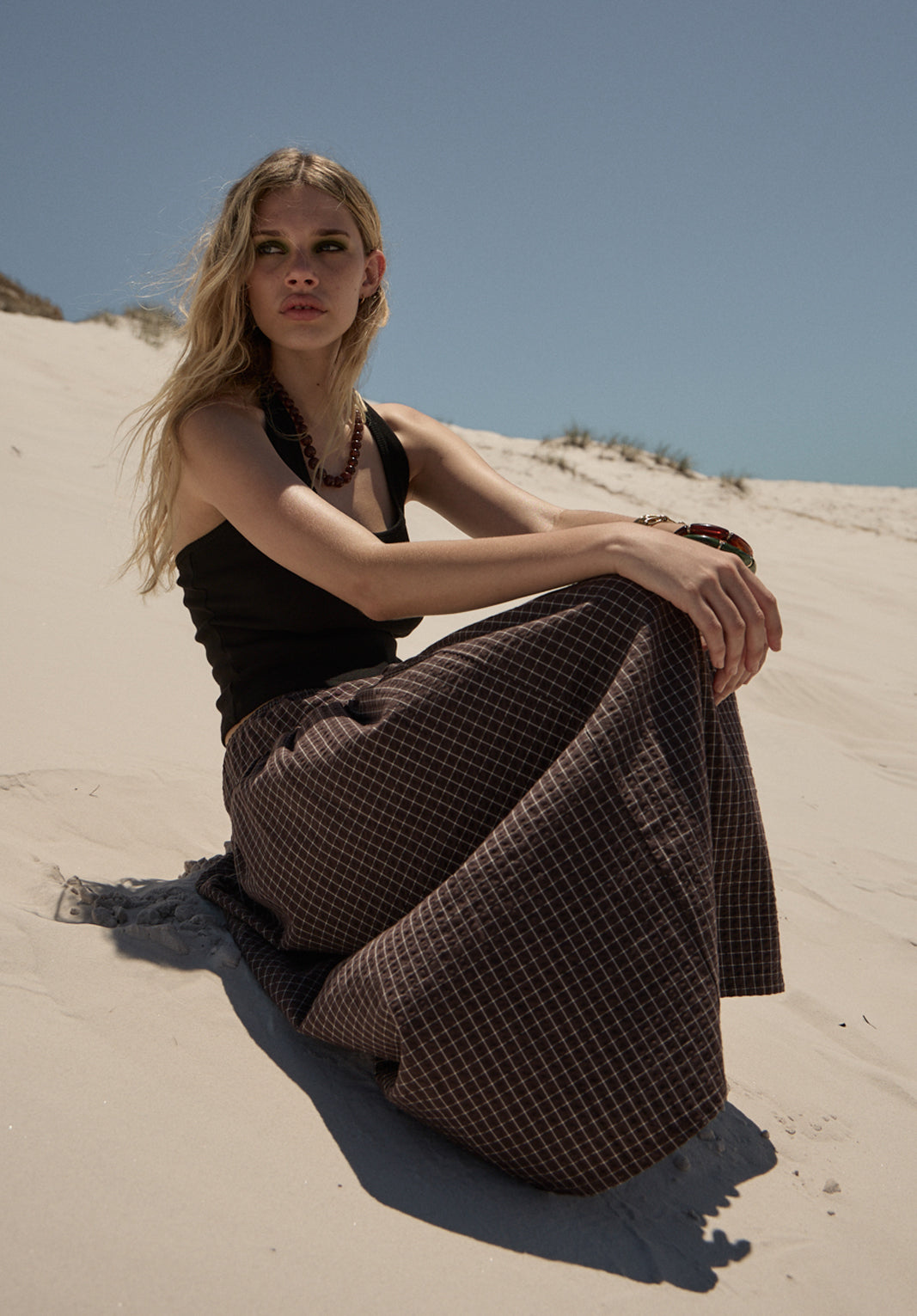 AFENDS Womens Lux - Midi Skirt - Chocolate Check