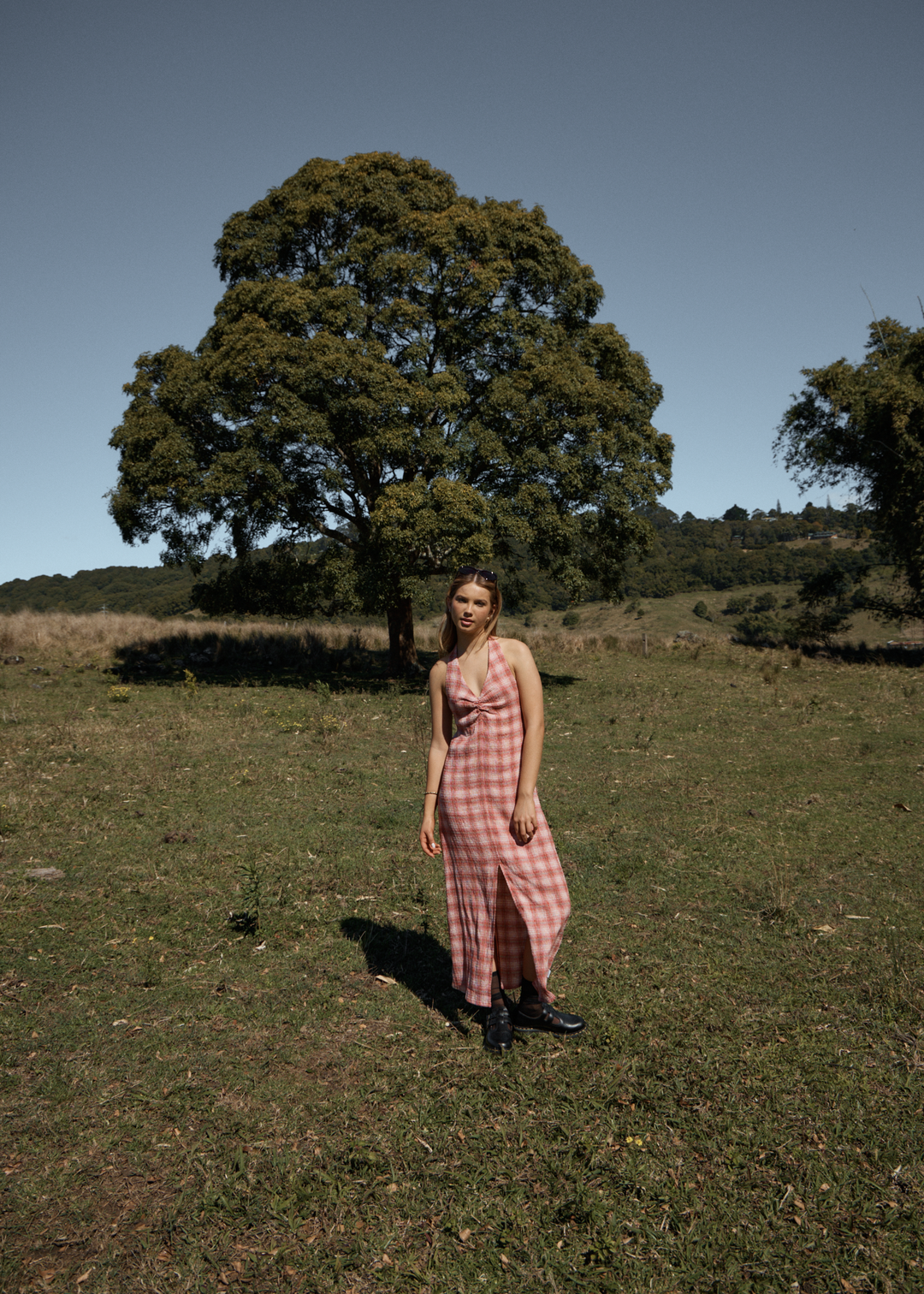 AFENDS Womens Position Andy - Seersucker Halter Dress - Red Check