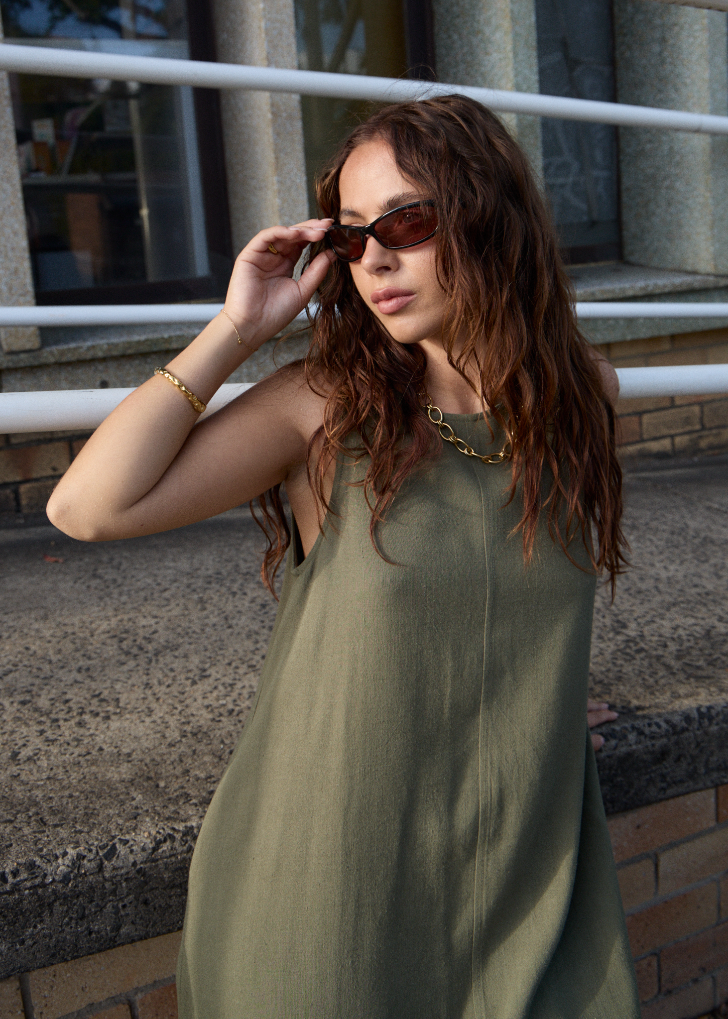 AFENDS Womens Halle - Linen Mini Dress - Deep Olive