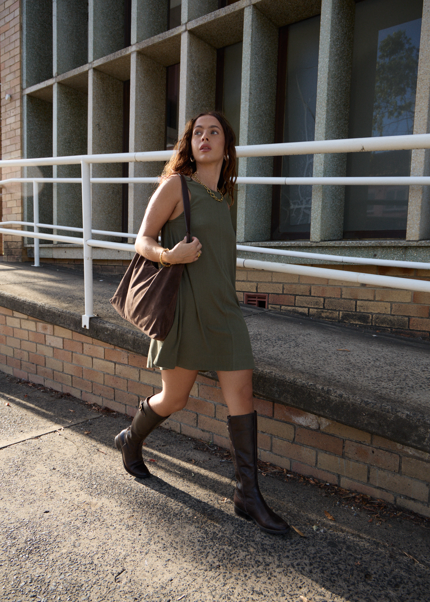 AFENDS Womens Halle - Linen Mini Dress - Deep Olive