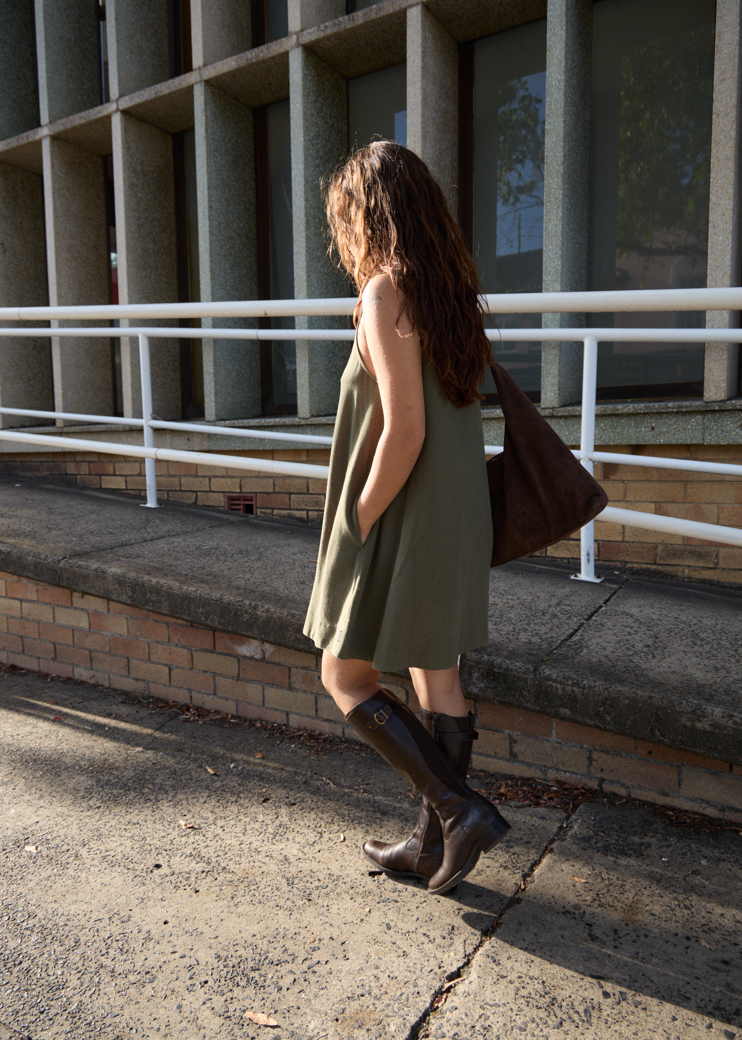 AFENDS Womens Halle - Linen Mini Dress - Deep Olive