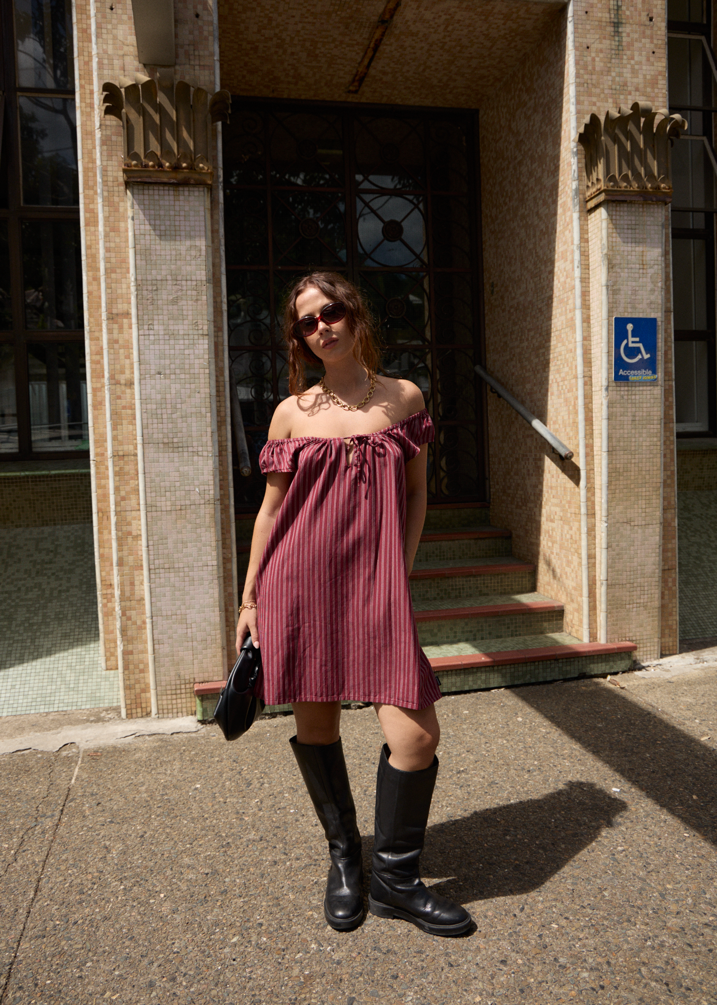 AFENDS Womens Ledger - Mini Dress - Burgundy Stripe