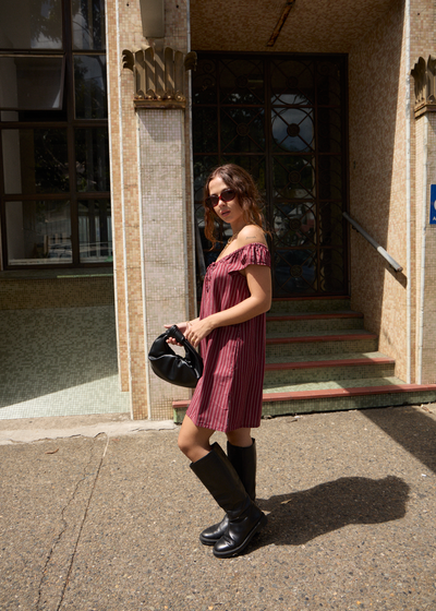 AFENDS Womens Ledger - Mini Dress - Burgundy Stripe