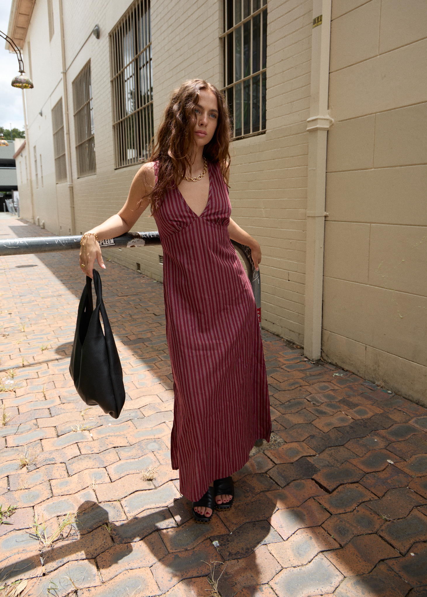 afends red dress AFENDS Womens Elodie - Hemp Seersucker Midi Dress