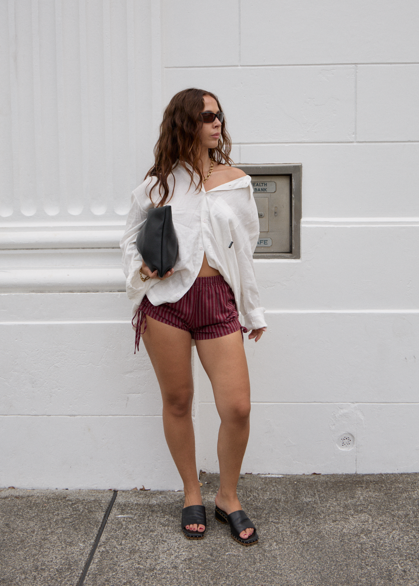 AFENDS Womens Ledger - Short - Burgundy Stripe