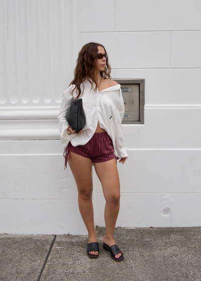 AFENDS Womens Ledger - Short - Burgundy Stripe