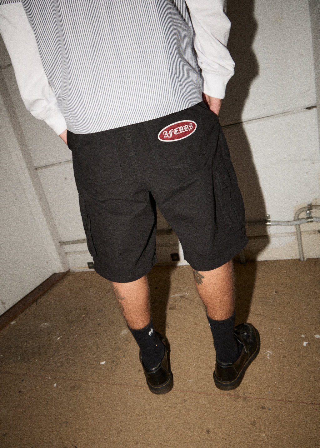 AFENDS Mens Summit - Pleated Cargo Short 22" - Washed Black