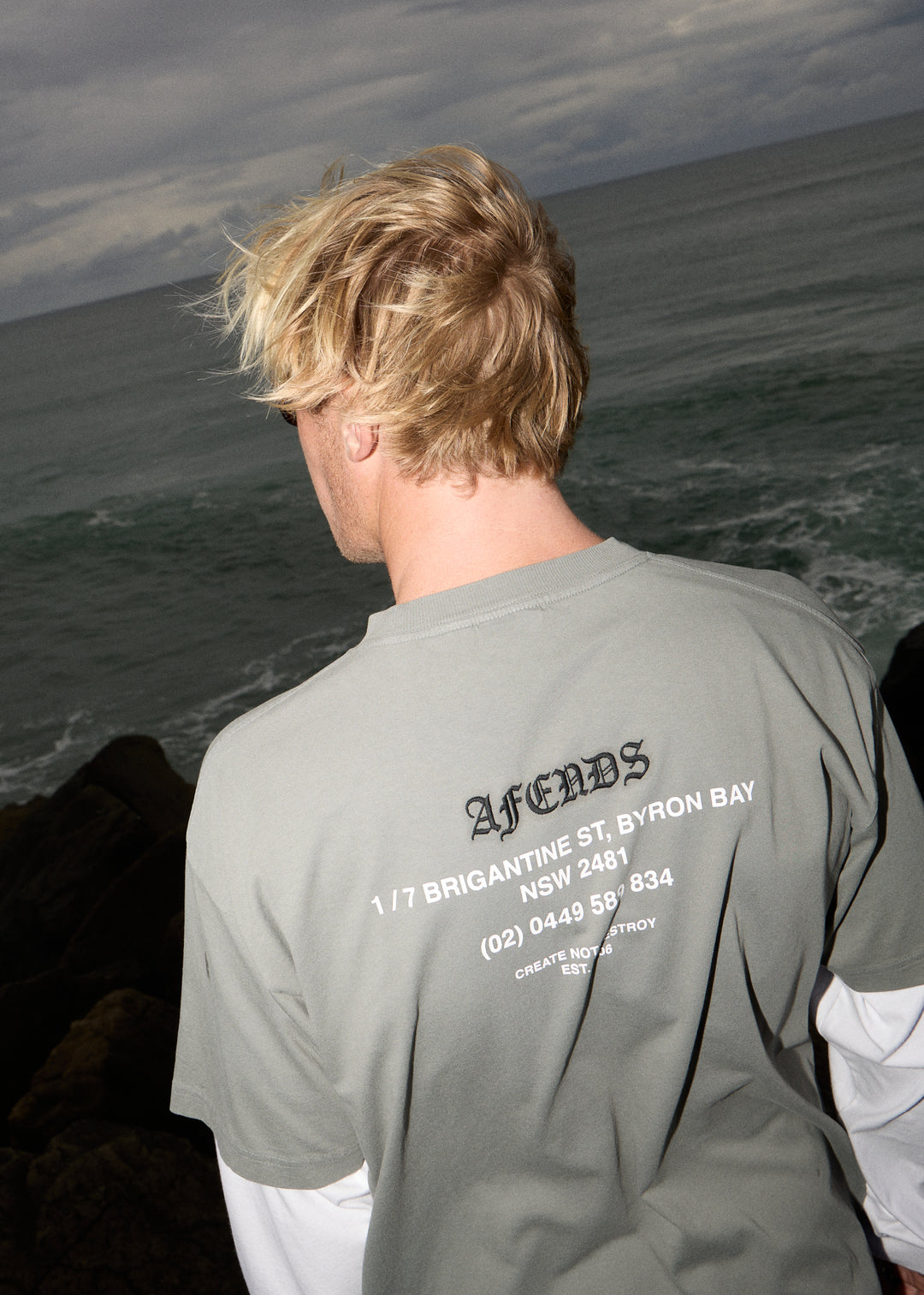 AFENDS Mens Hq - Boxy Tee - Washed Sycamore