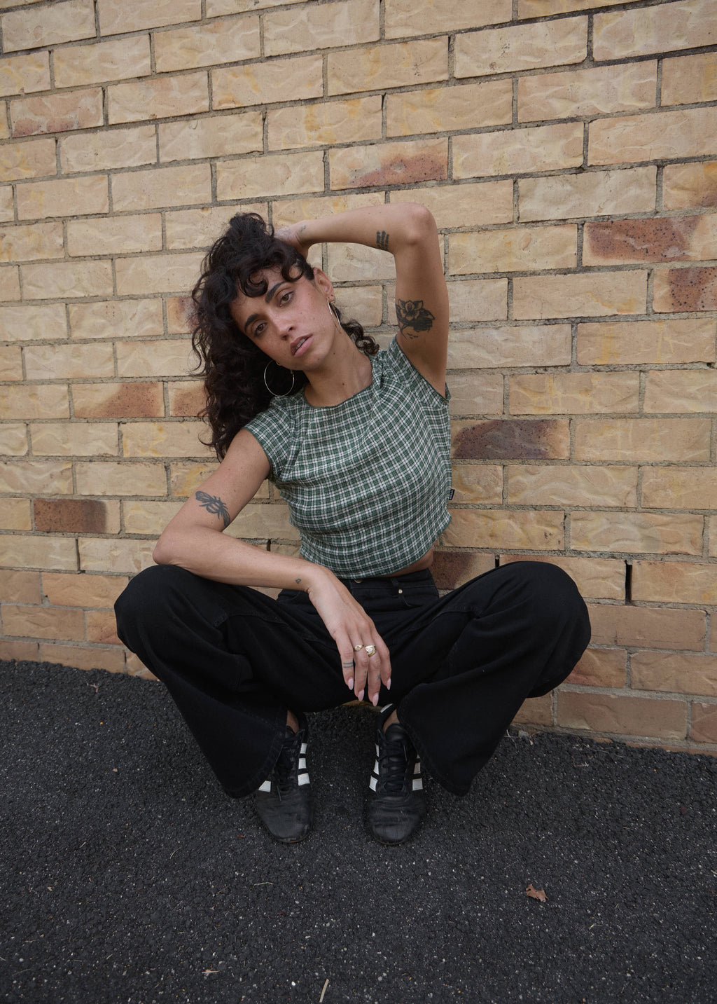 AFENDS Womens Darcy - Seersucker Top - Deep Green Check