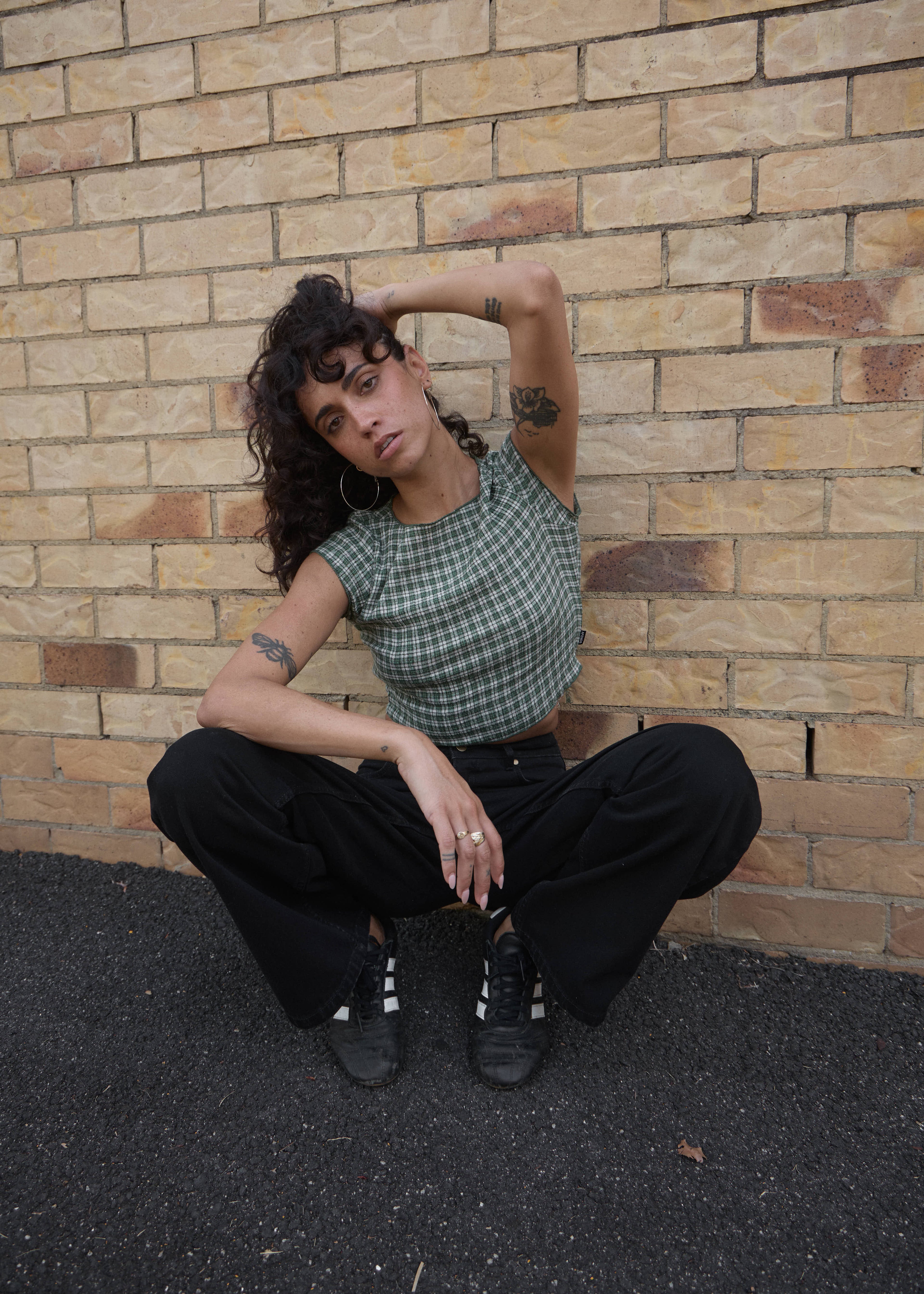 AFENDS Womens Darcy - Seersucker Top - Deep Green Check