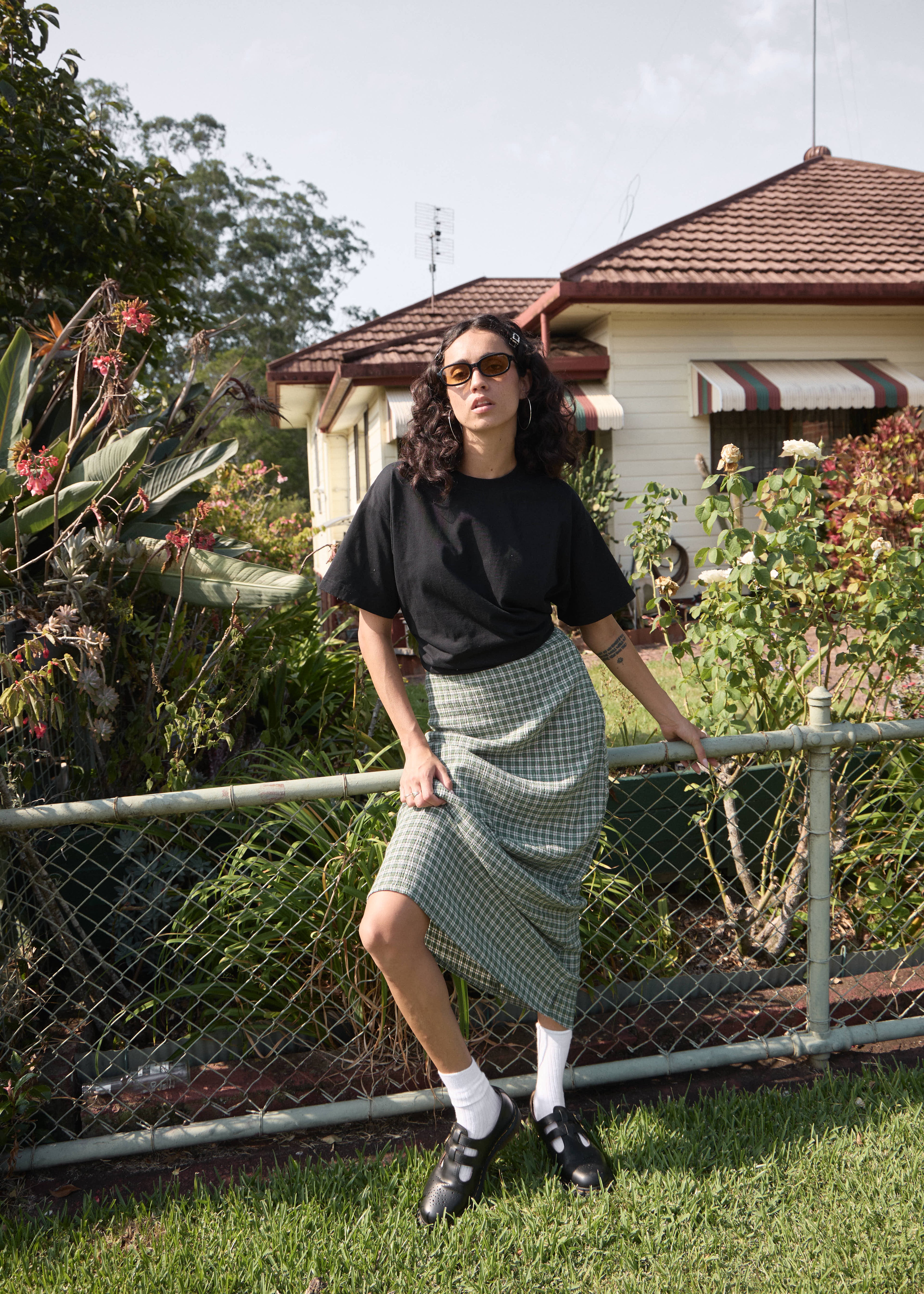 AFENDS Womens Base - Seersucker Maxi Skirt - Deep Green Check