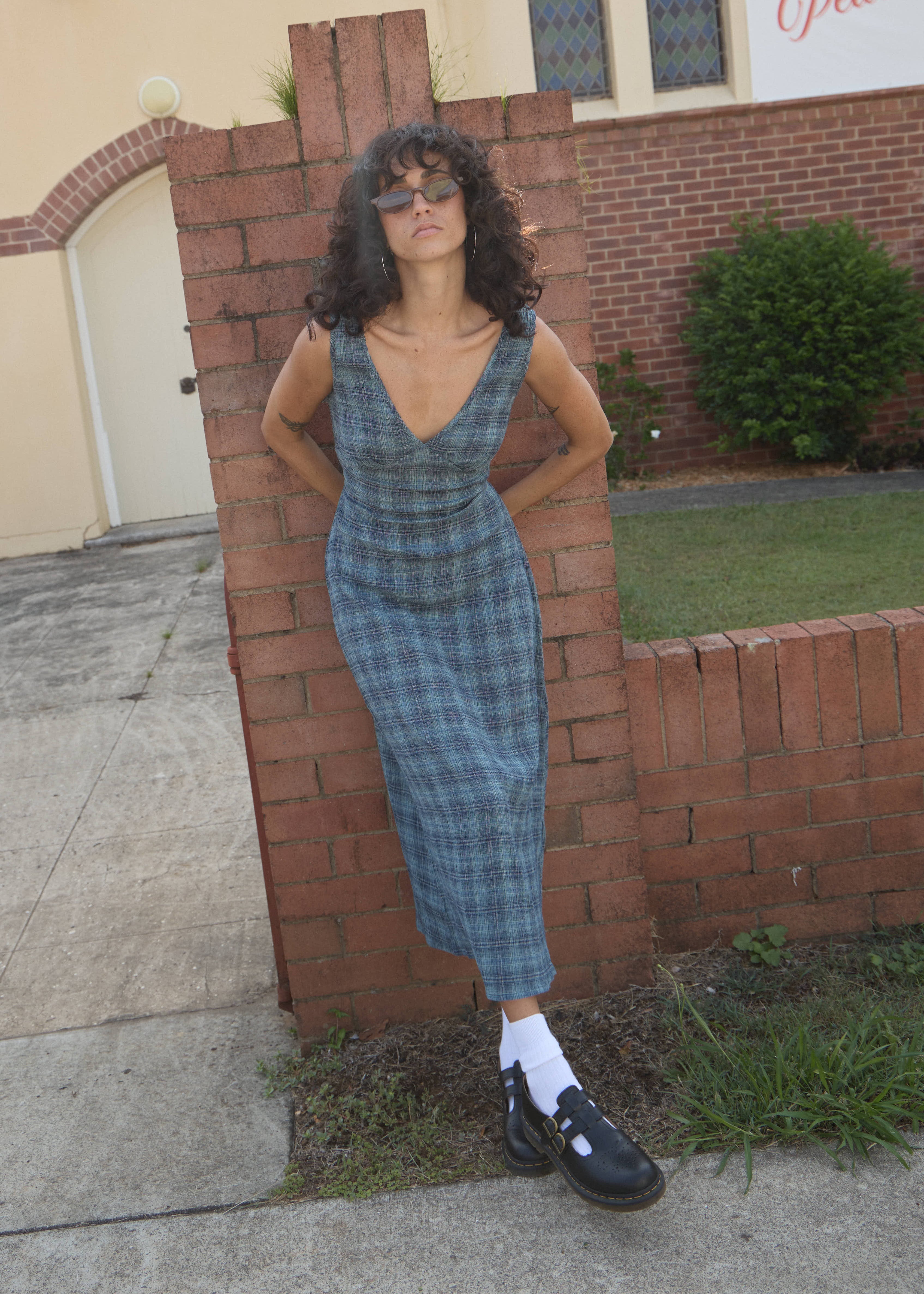 AFENDS Womens Position - Seersucker Check Maxi Dress - Navy Check