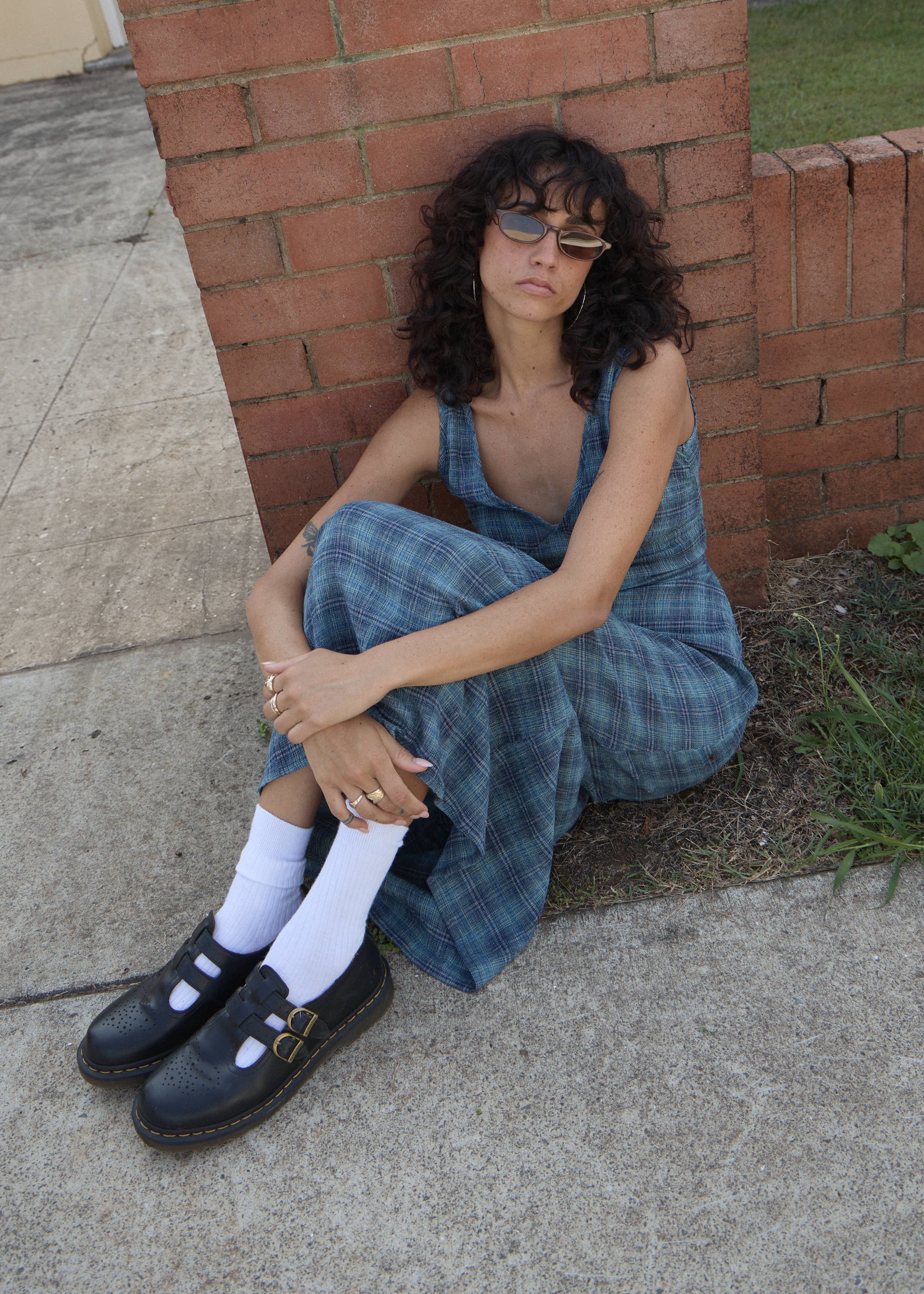 AFENDS Womens Position - Seersucker Check Maxi Dress - Navy Check