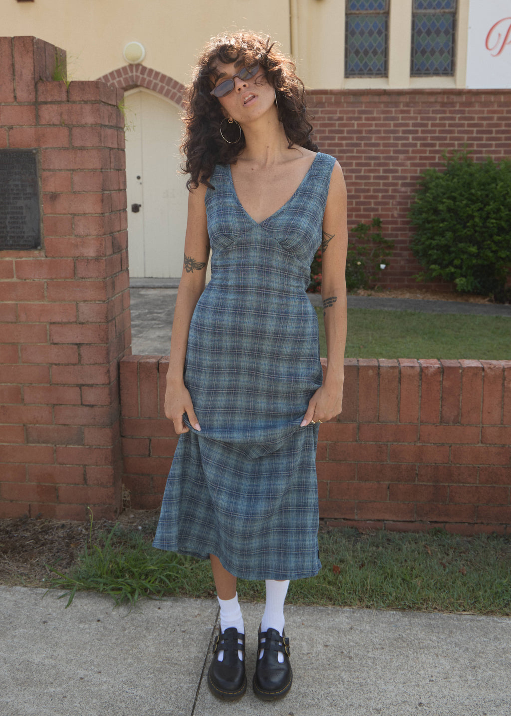AFENDS Womens Position - Seersucker Check Maxi Dress - Navy Check