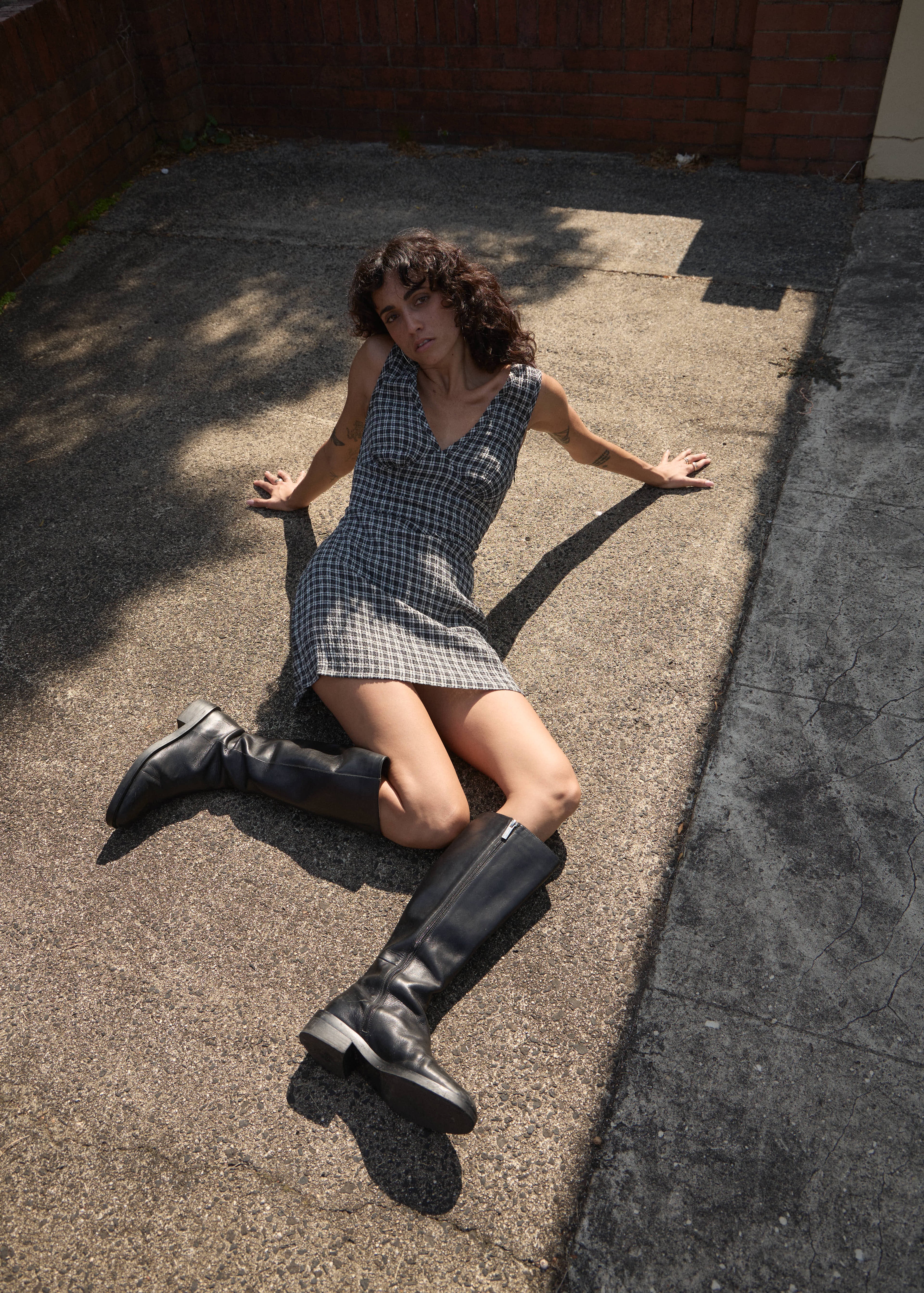 AFENDS Womens Grace - Seersucker Mini Dress - Steel Check