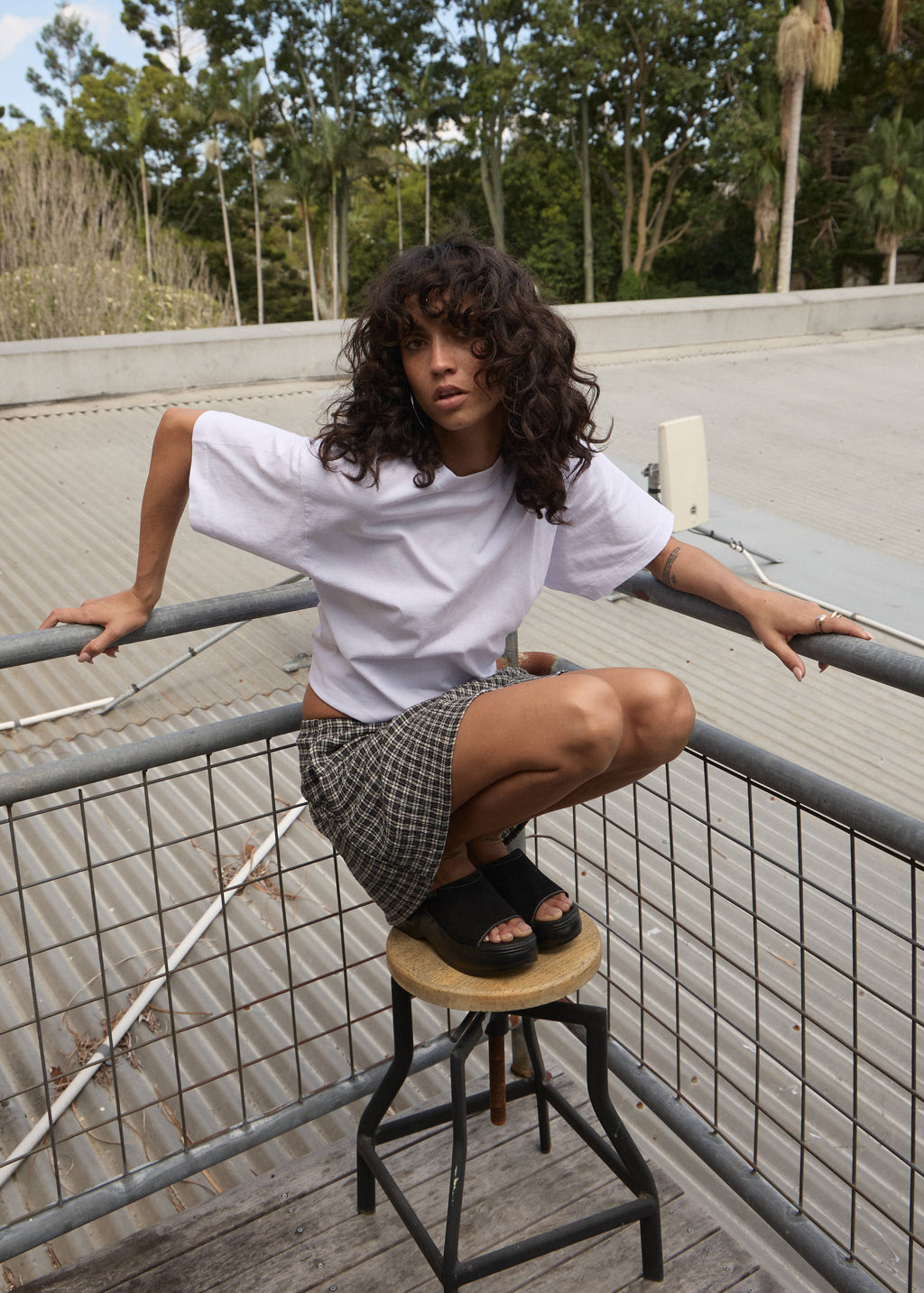 AFENDS Womens Poppi - Seersucker Mini Skirt - Steel Check