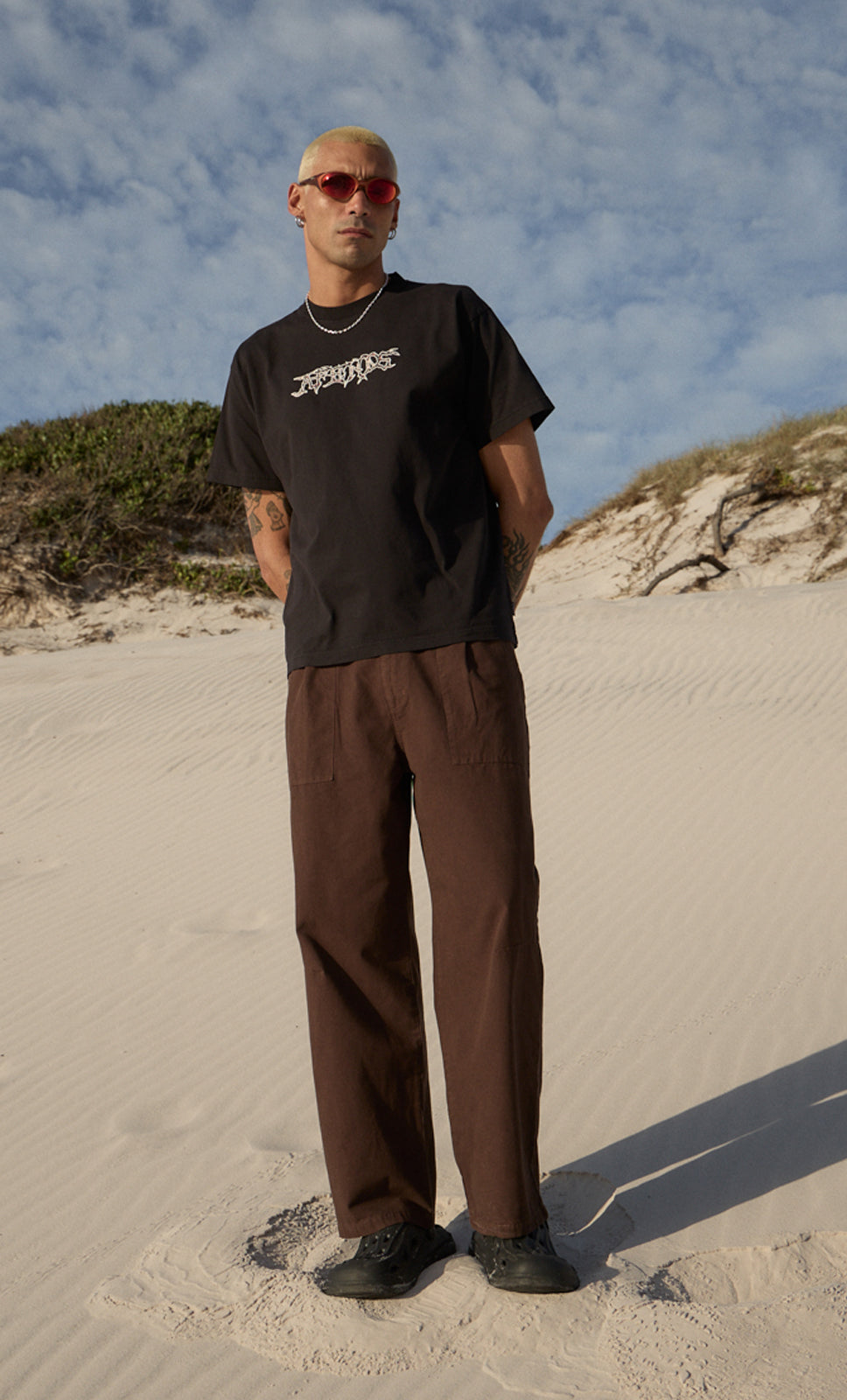 AFENDS Mens Kharma - Heavyweight Boxy Tee - Stone Black