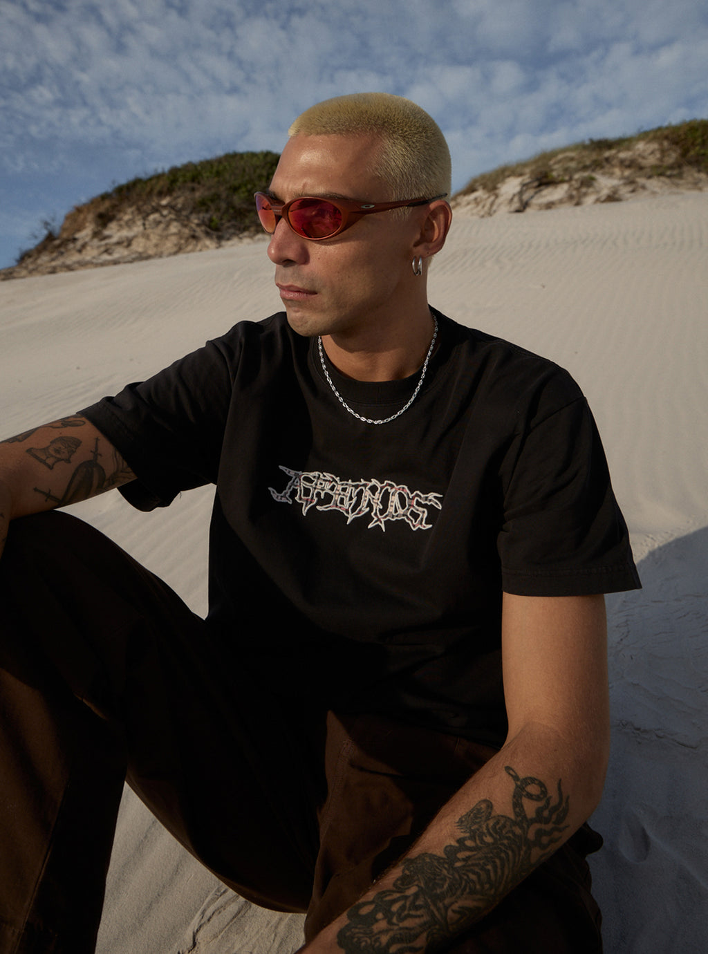 AFENDS Mens Kharma - Heavyweight Boxy Tee - Stone Black