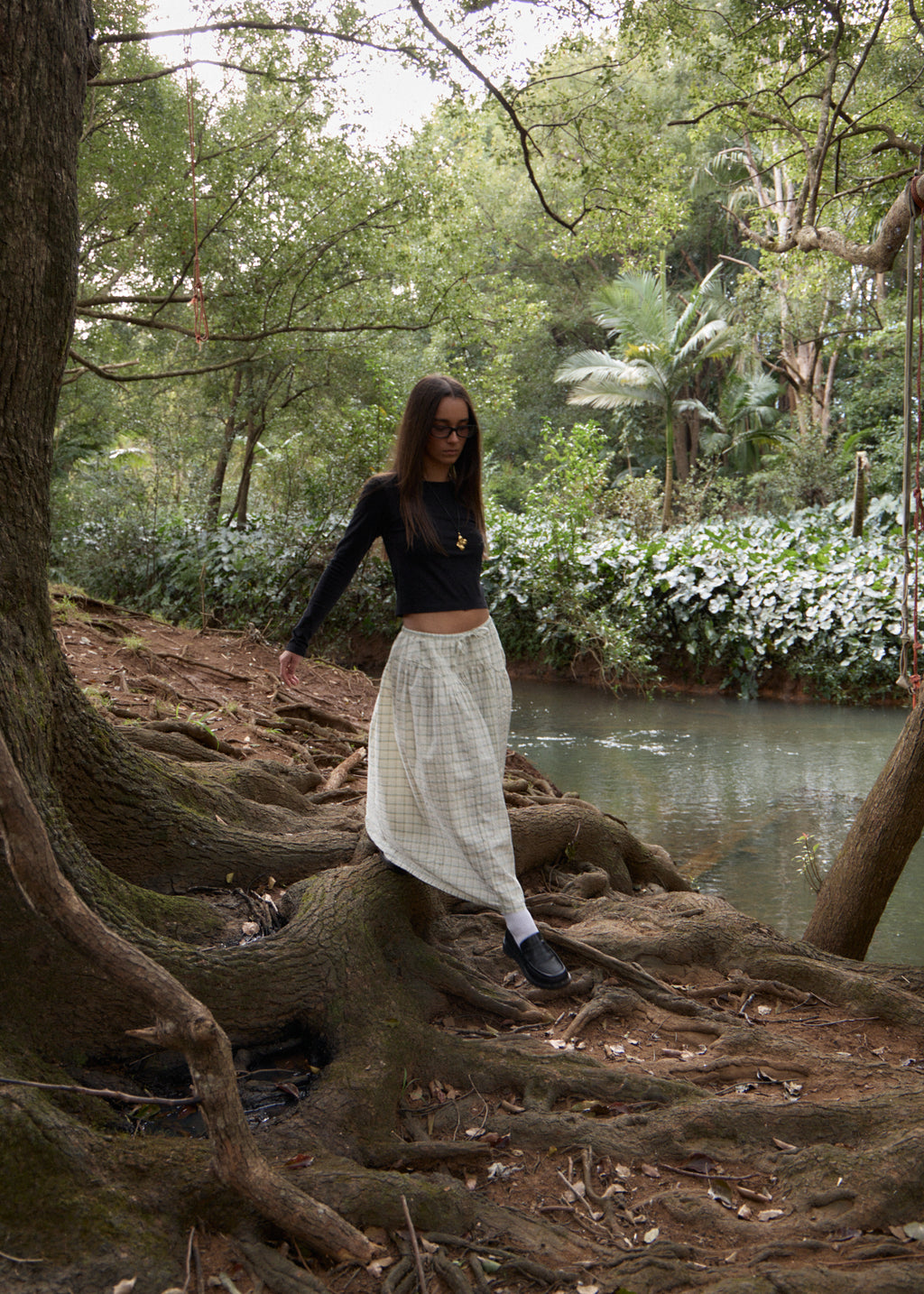 AFENDS Womens Legacy - Check Midi Skirt - Boa Check