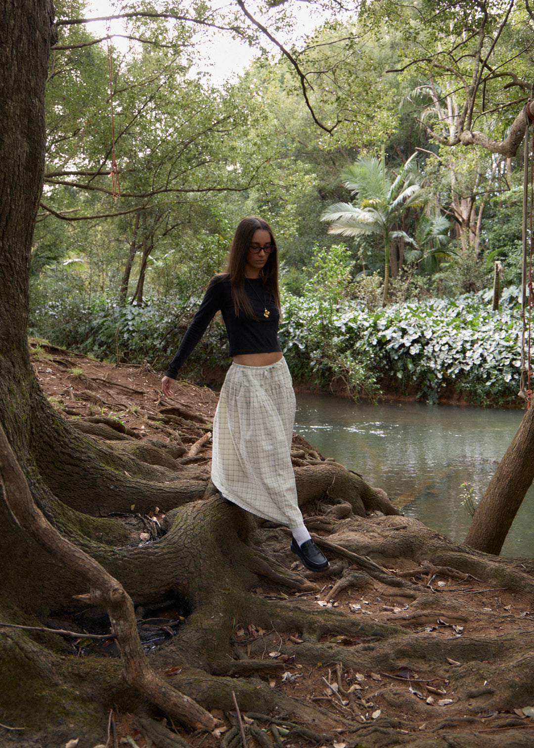 AFENDS Womens Legacy - Check Midi Skirt - Boa Check