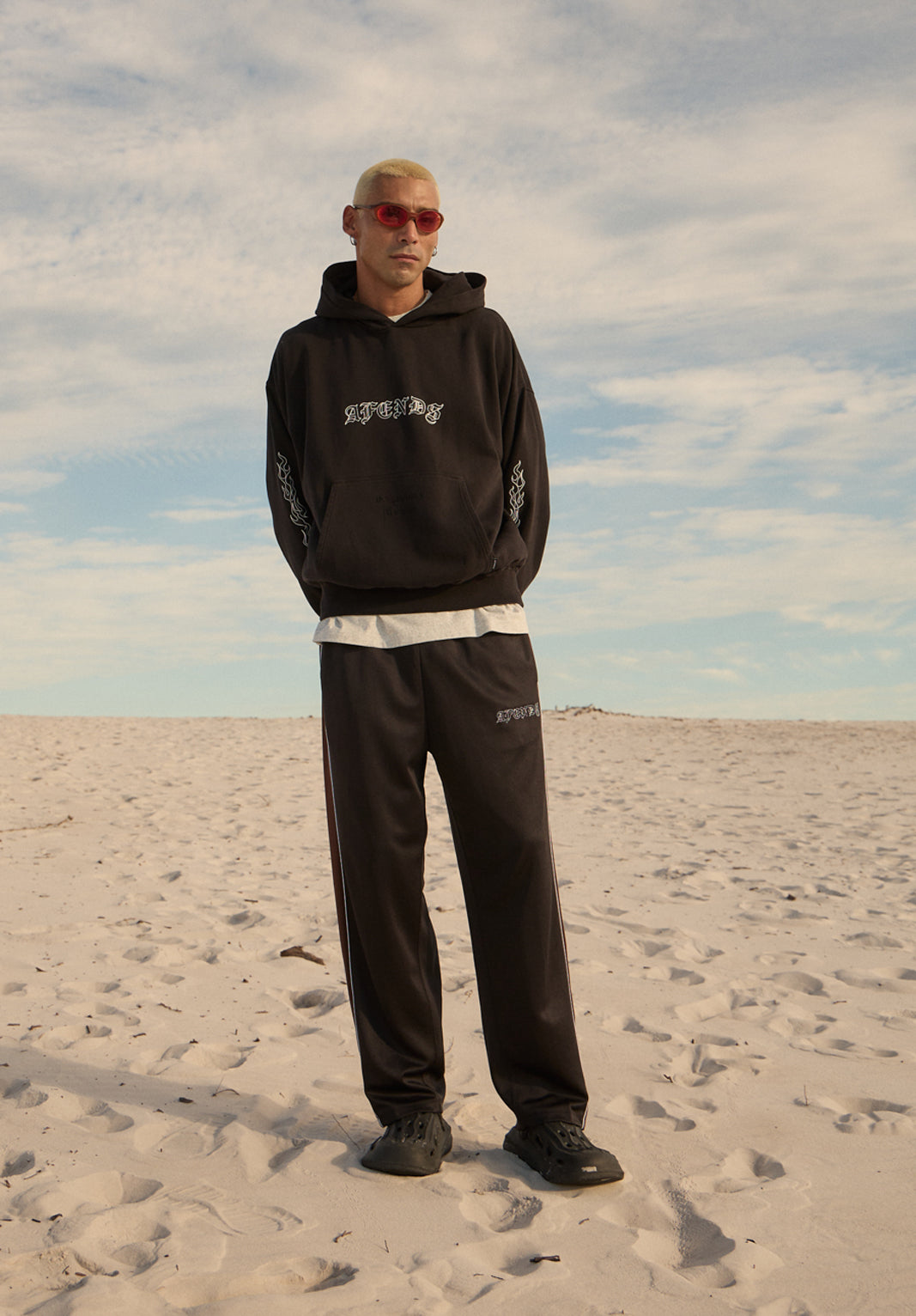 AFENDS Mens Machine - Boxy Pull On Hood - Stone Black