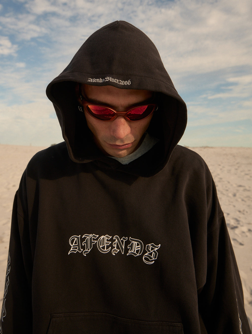 AFENDS Mens Machine - Boxy Pull On Hood - Stone Black