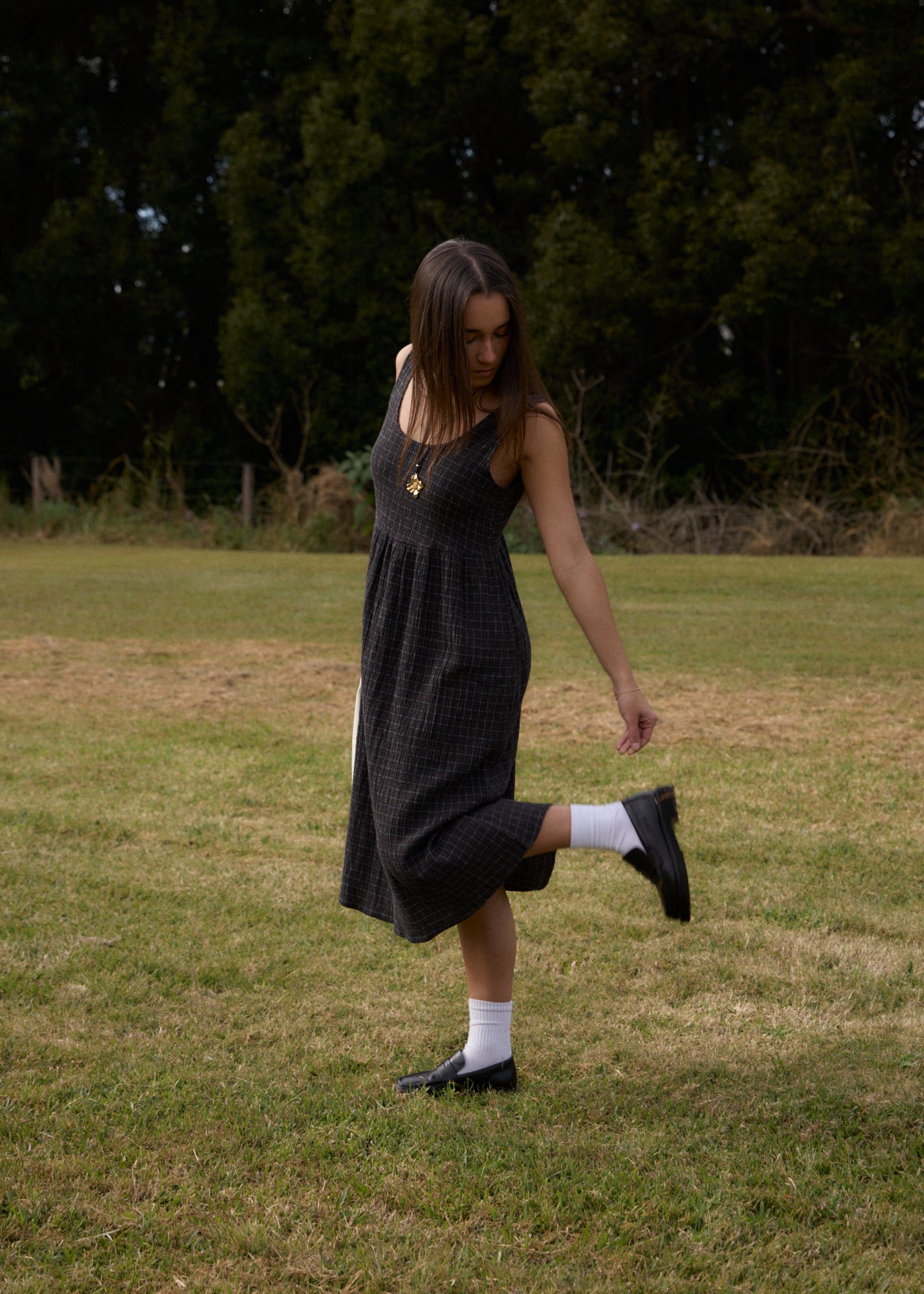 AFENDS Womens Dusk - Seersucker Check Midi Dress - Black Check