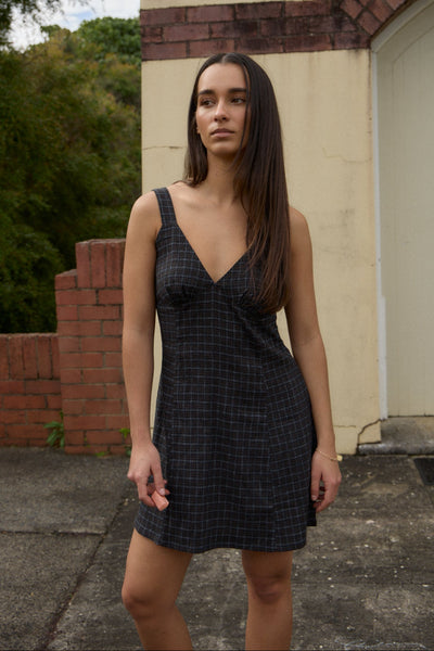 AFENDS Womens Dusk - Seersucker Check Mini Dress - Black Check