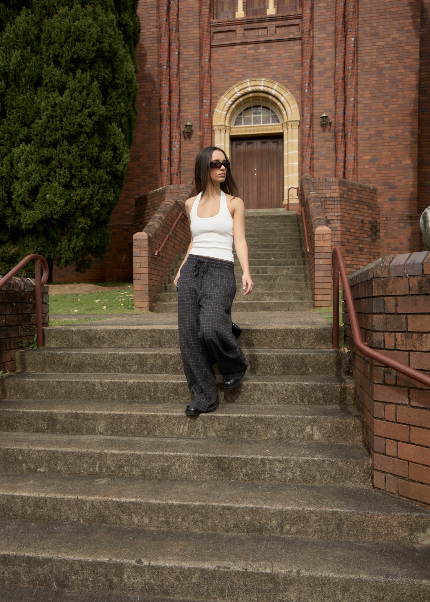 AFENDS Womens Dusk - Seersucker Check Pant - Black Check