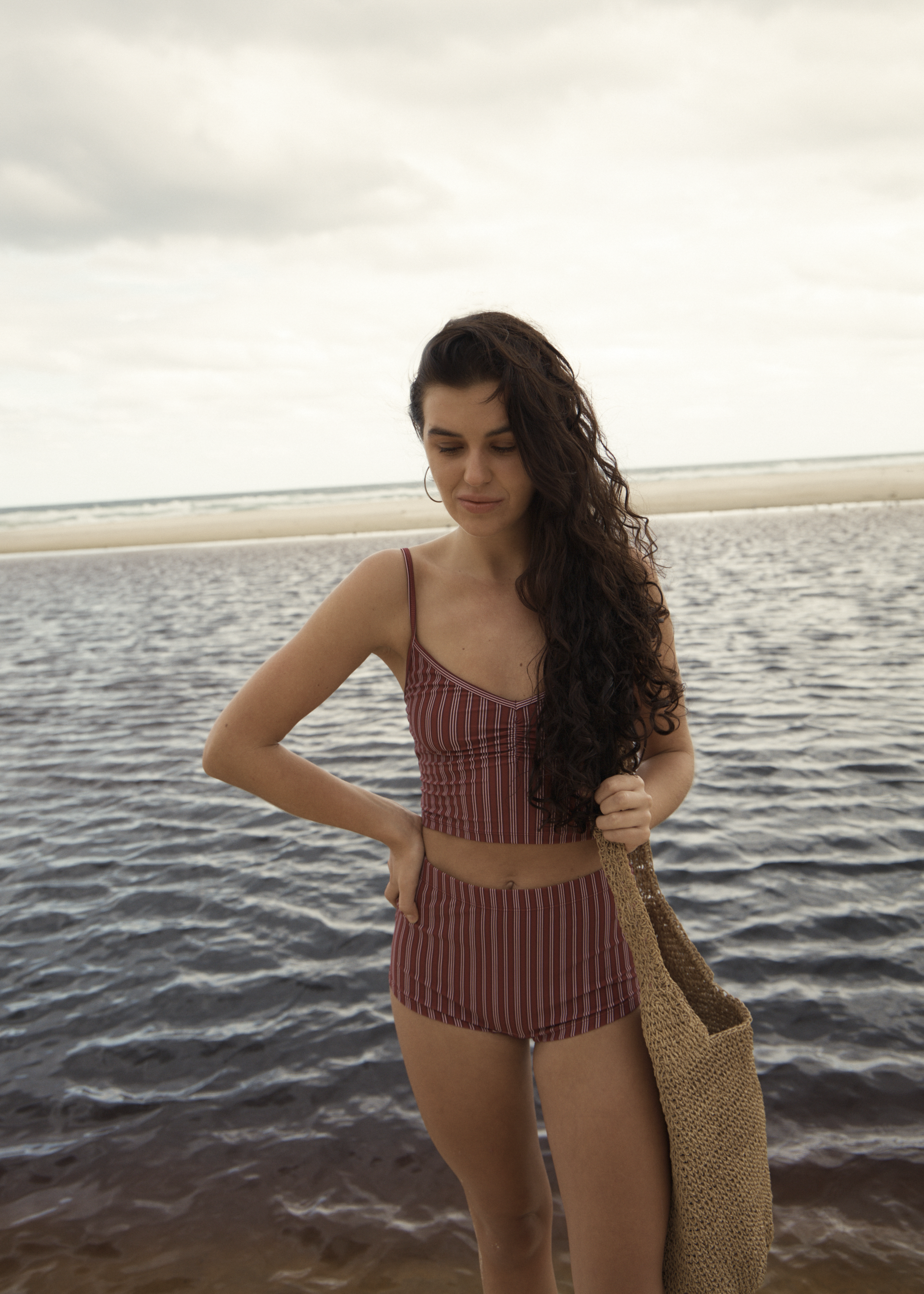 AFENDS Womens Ledger - Tankini - Burgundy Stripe