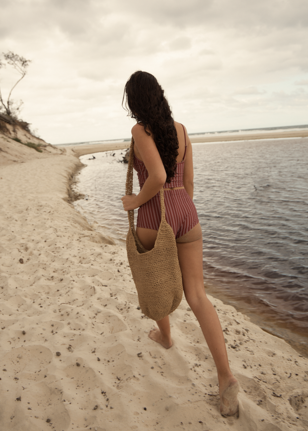 AFENDS Womens Ledger - Tankini - Burgundy Stripe