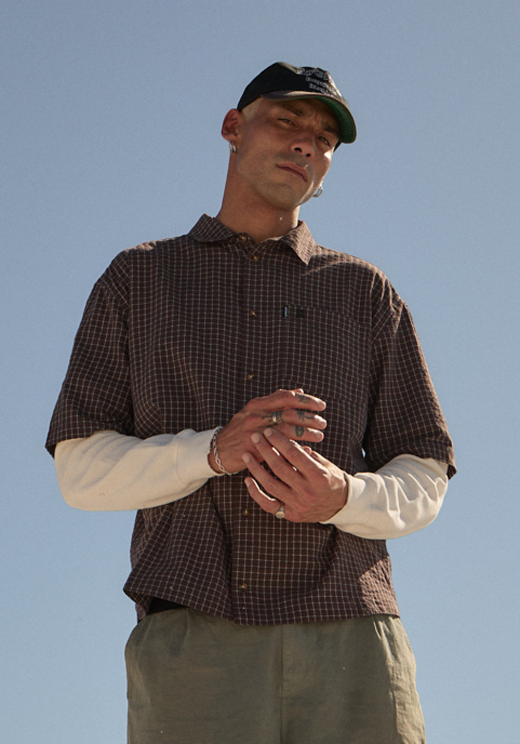 AFENDS Mens Reverb - Seersucker Short Sleeve Shirt - Chocolate Check