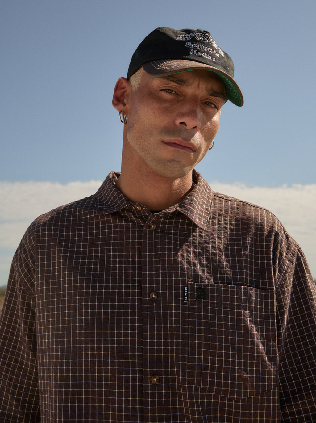 AFENDS Mens Reverb - Seersucker Short Sleeve Shirt - Chocolate Check