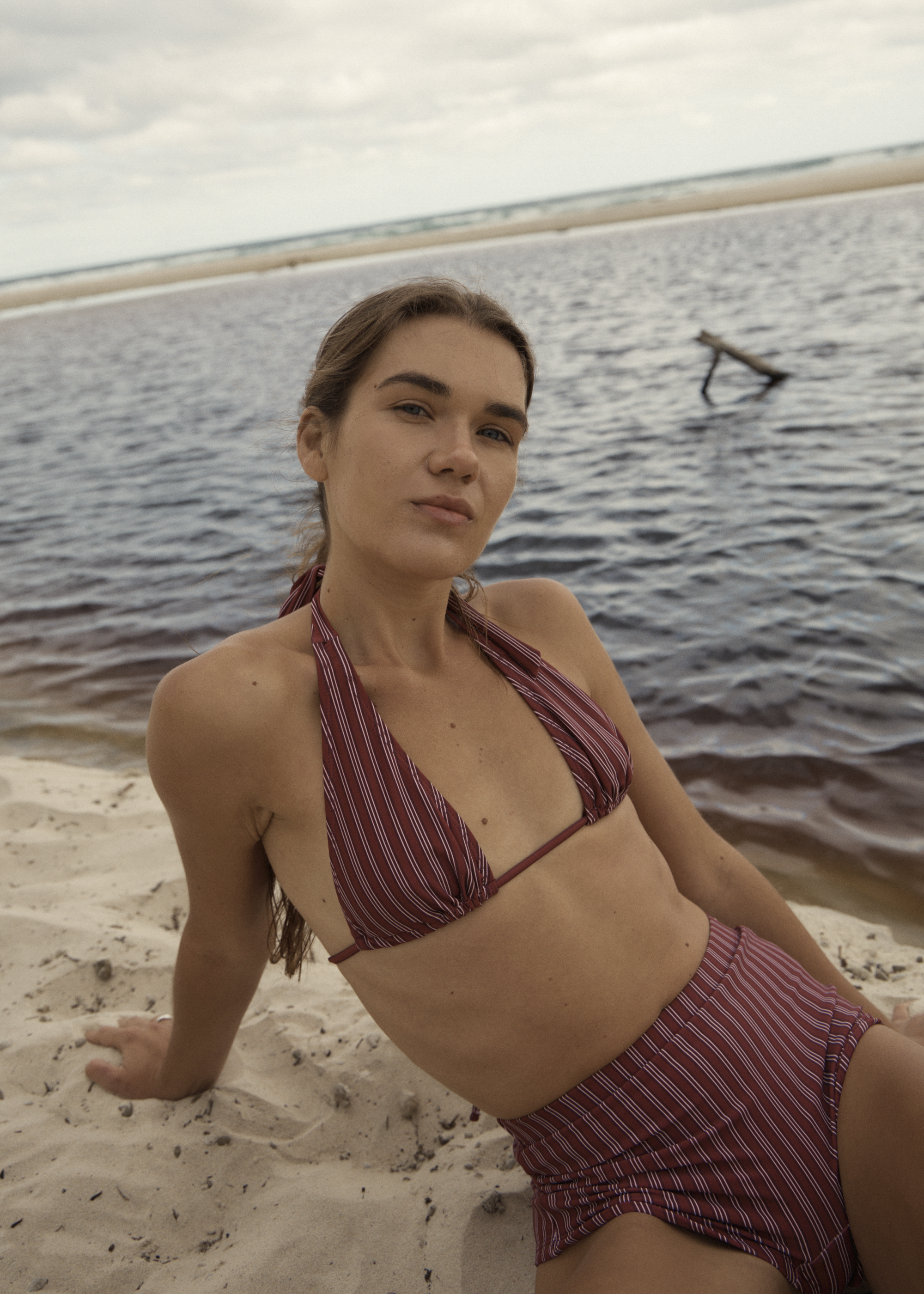 AFENDS Womens Ledger - Bikini Top - Burgundy Stripe