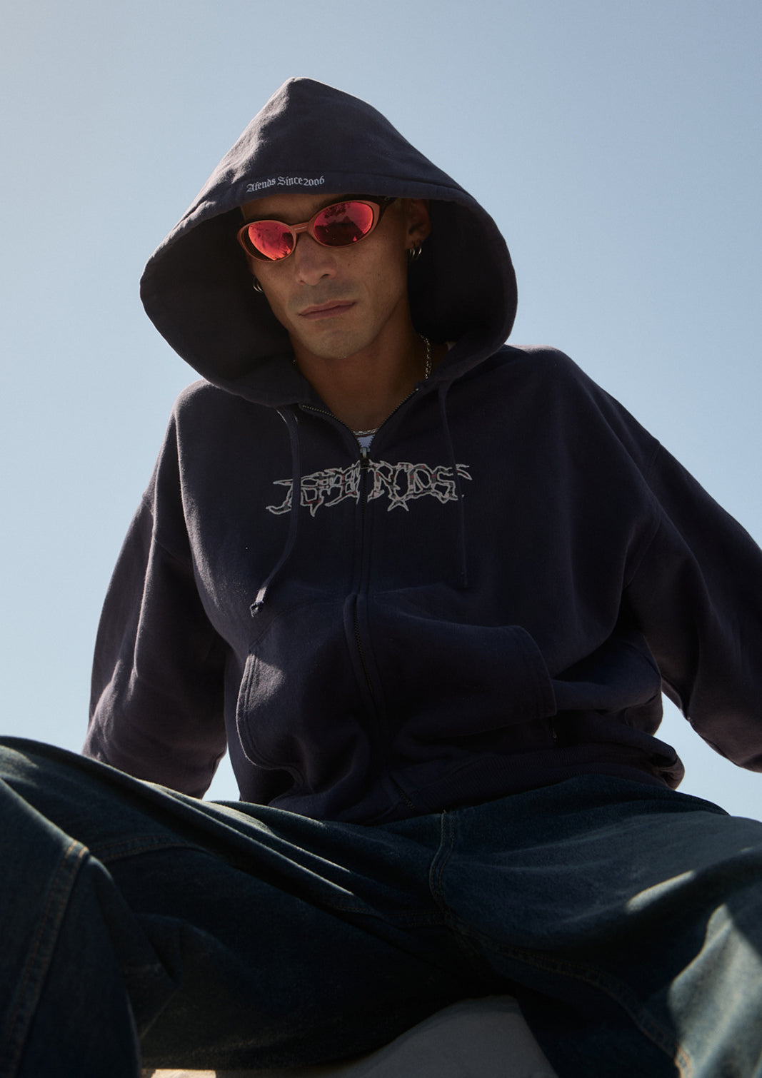 AFENDS Mens Kharma - Boxy Zip Hood - Washed Deep Sea