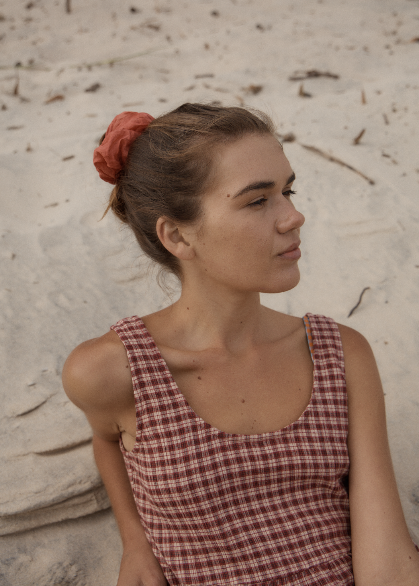 AFENDS Womens Capricorn - Seersucker Midi Dress - Burgundy / Beige Check