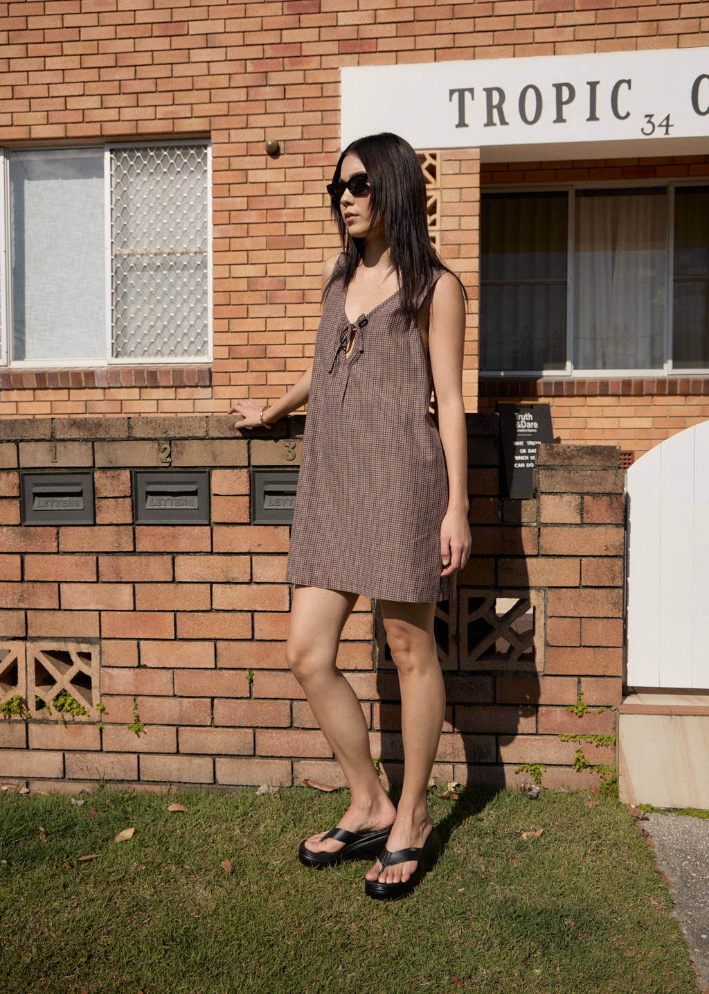AFENDS Womens Hometown Michi - Mini Dress - Coffee