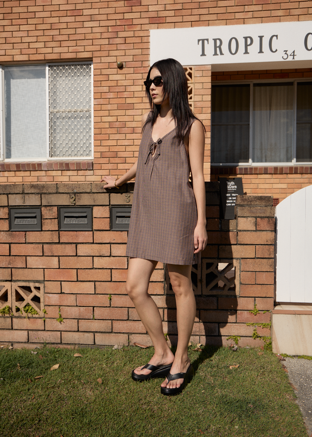 AFENDS Womens Hometown Michi - Mini Dress - Coffee