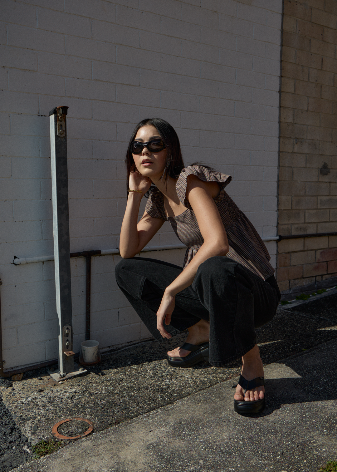 AFENDS Womens Hometown - Check Top - Coffee