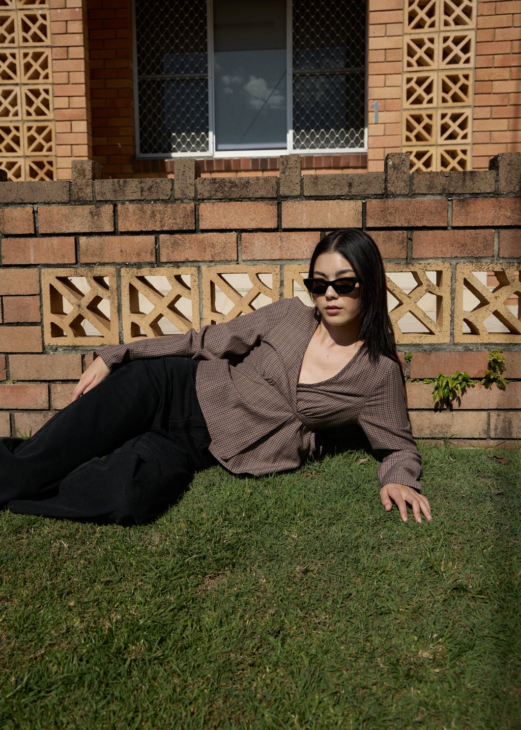 AFENDS Womens Hometown - Check Long Sleeve Top - Coffee