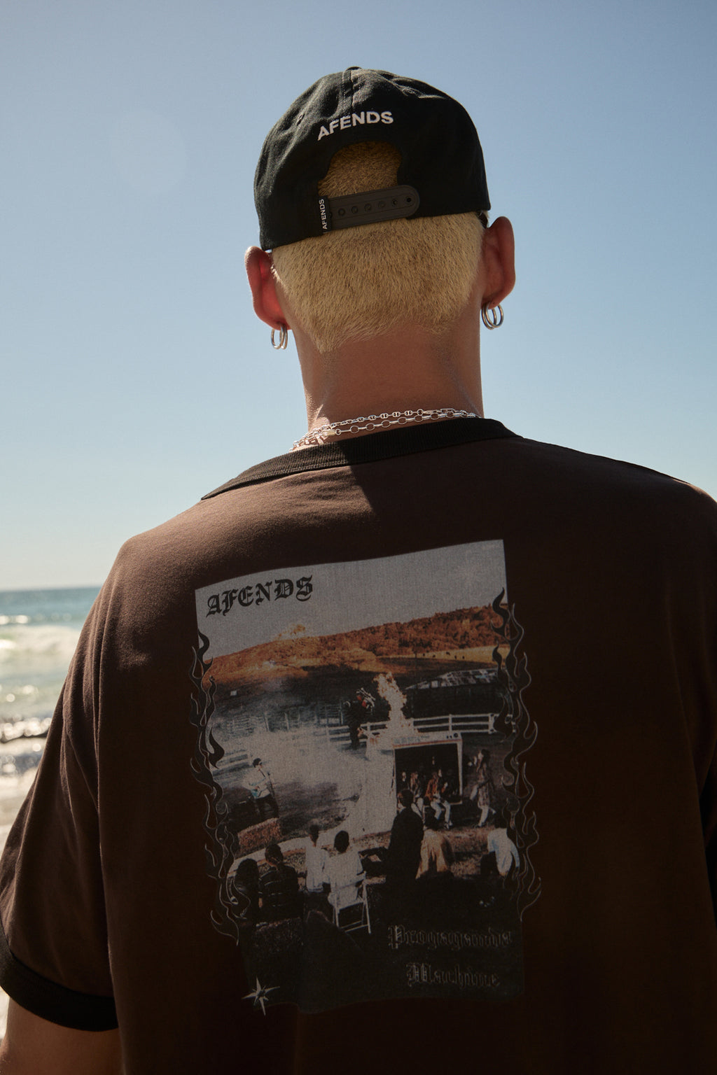 AFENDS Mens Machine - Boxy Ringer Fit Tee - Washed Coffee