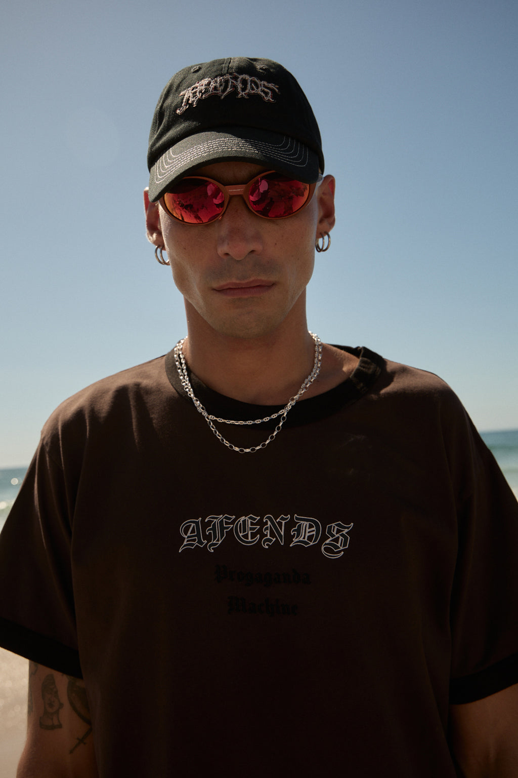 AFENDS Mens Machine - Boxy Ringer Fit Tee - Washed Coffee