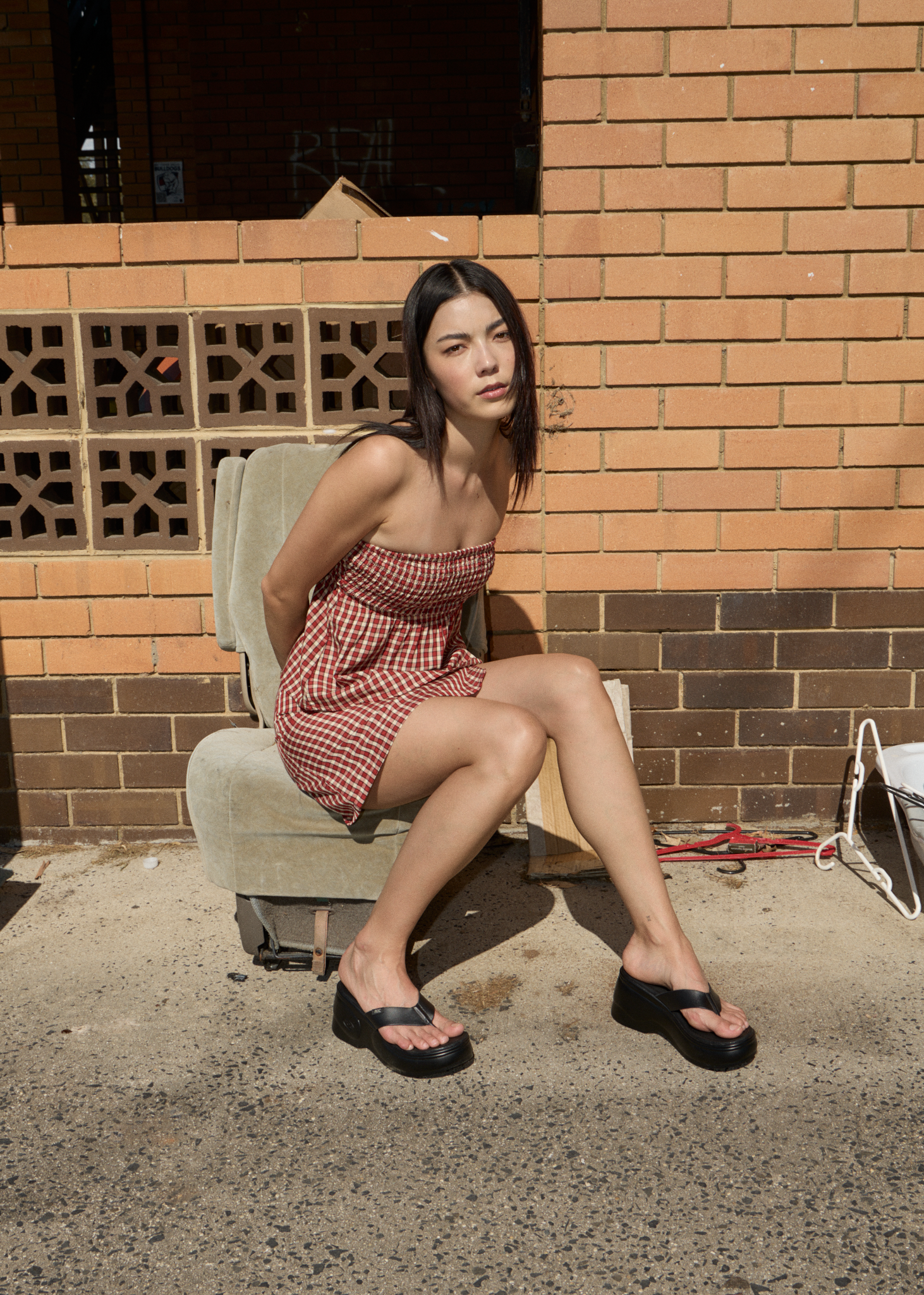 AFENDS Womens Austin - Check Mini Skirt - Red Rum