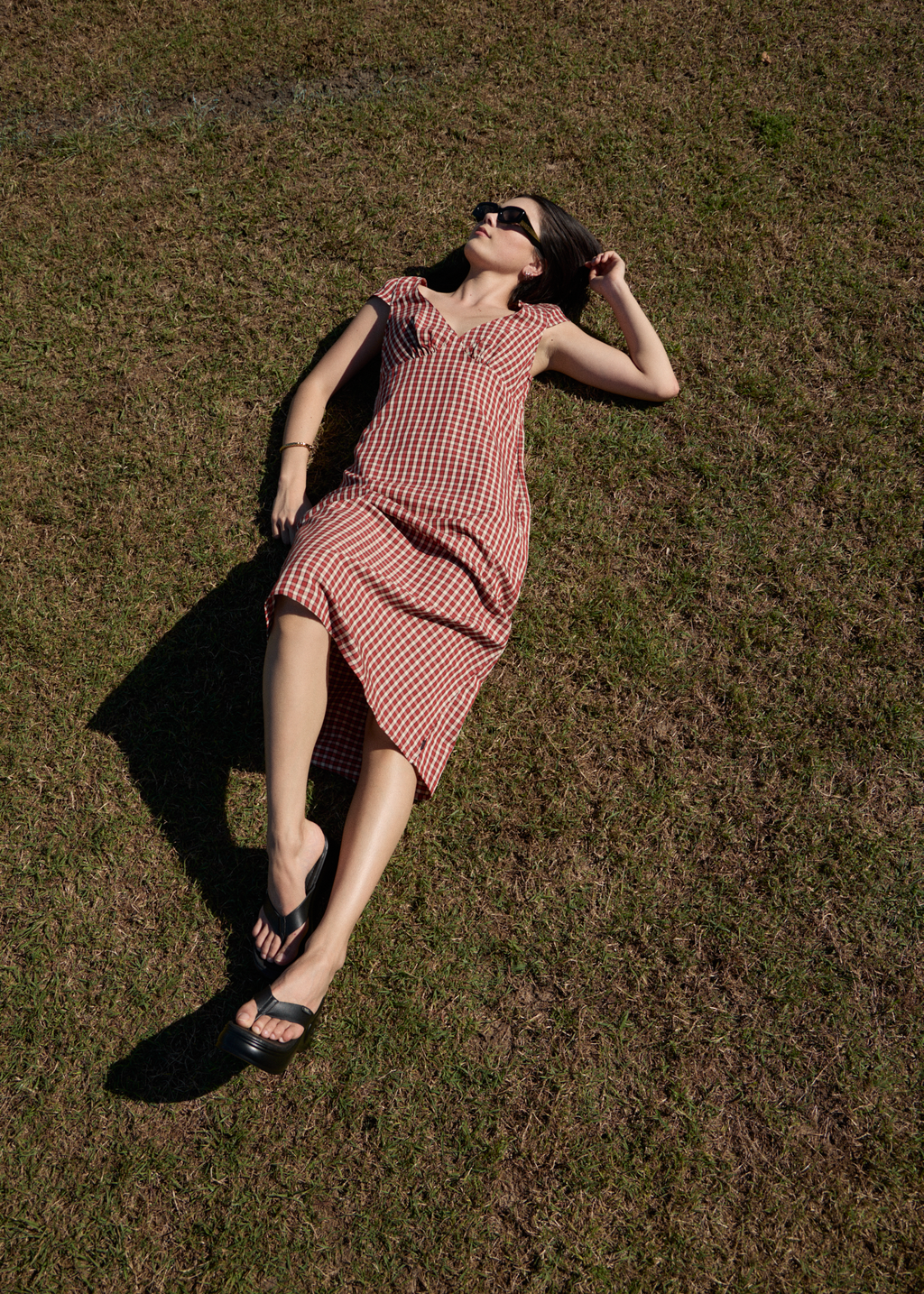 AFENDS Womens Austin - Check Midi Dress - Red Rum