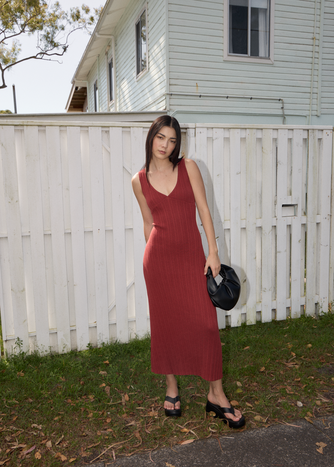 AFENDS Womens Iris - Knit Midi Dress - Red Rum