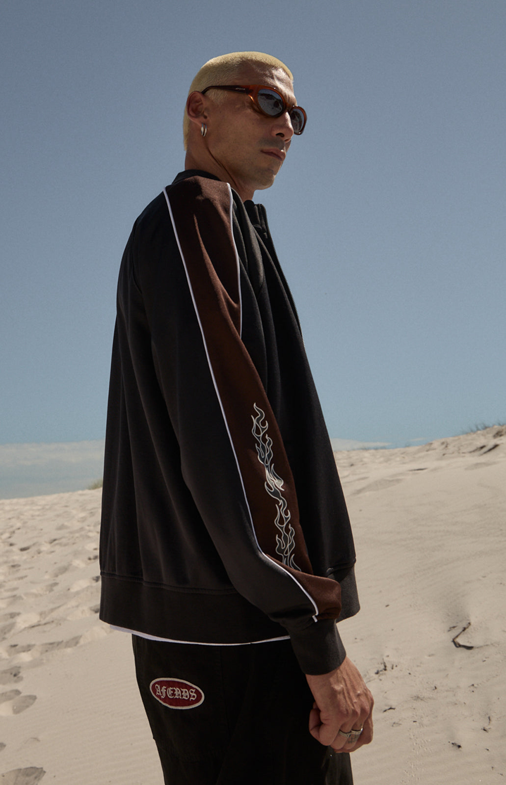 AFENDS Mens Machine - Zip Through Track Jacket - Black