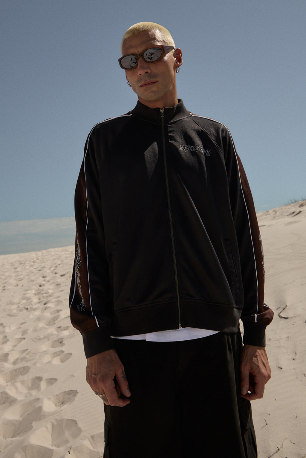 AFENDS Mens Machine - Zip Through Track Jacket - Black