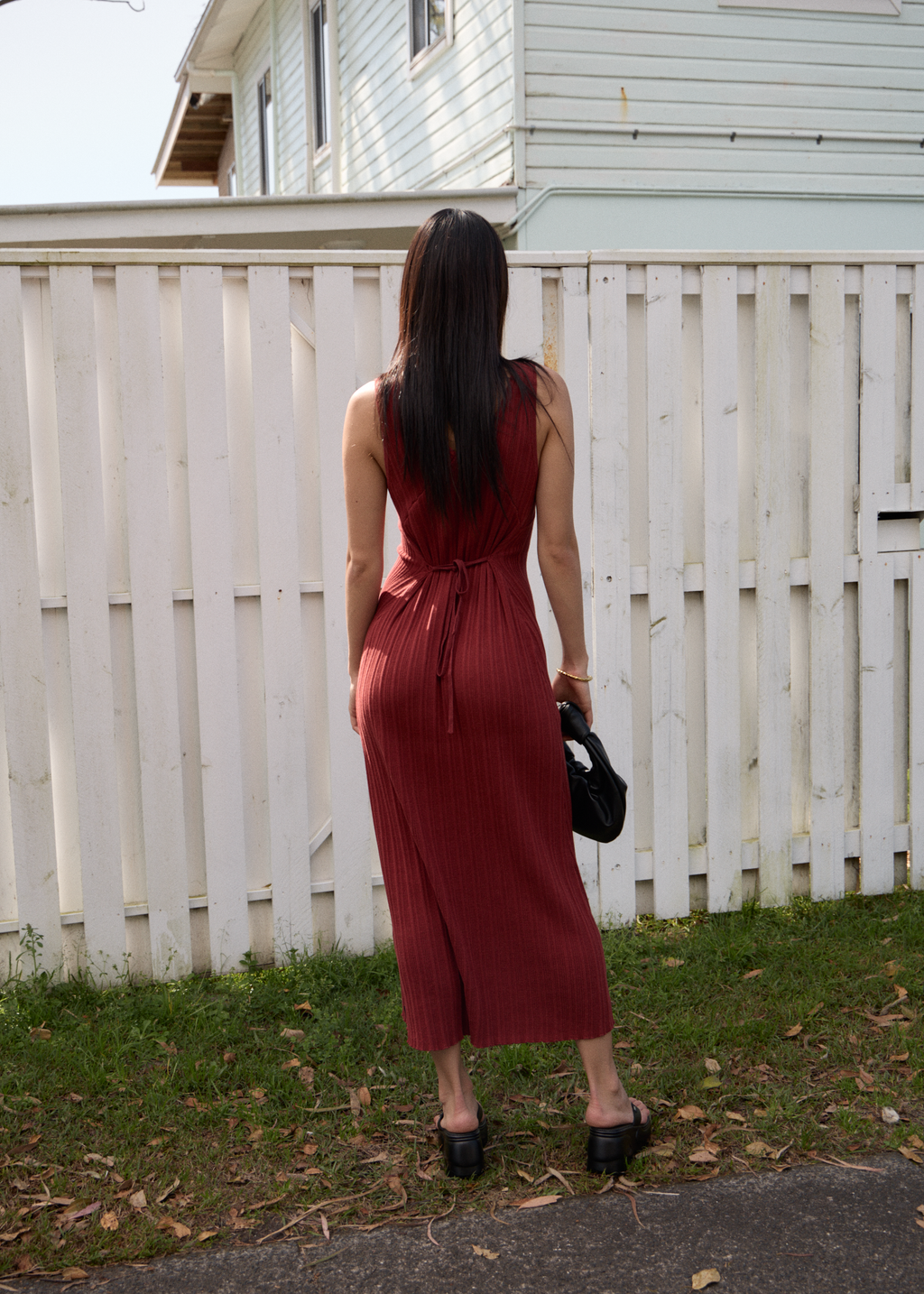 AFENDS Womens Iris - Knit Midi Dress - Red Rum