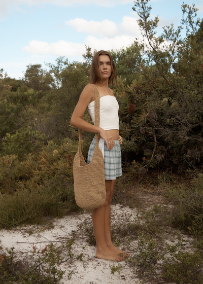 AFENDS Womens Lagoon - Seersucker Short - Overcast Check